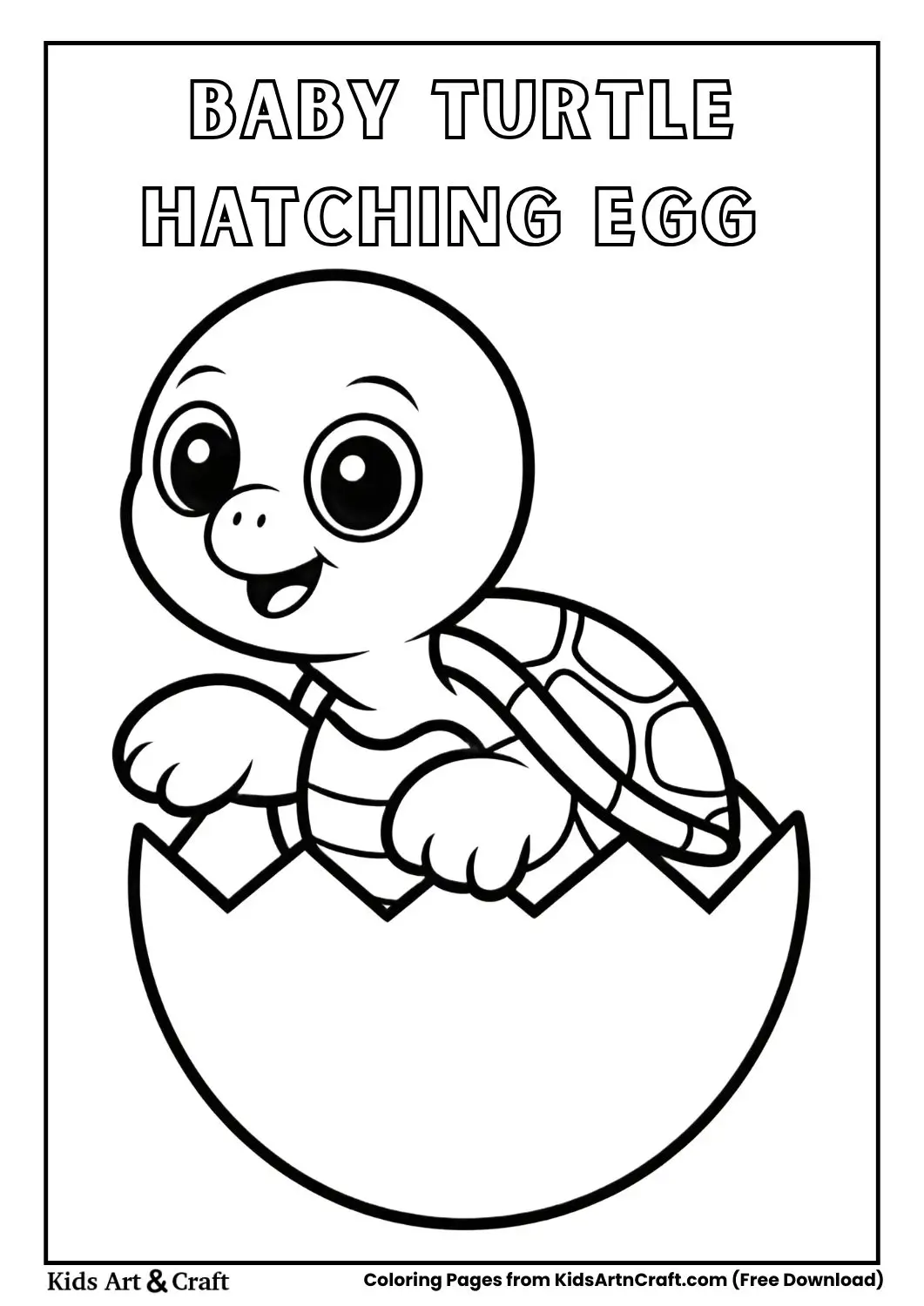 cute baby turtle hatching egg beach coloring page black white