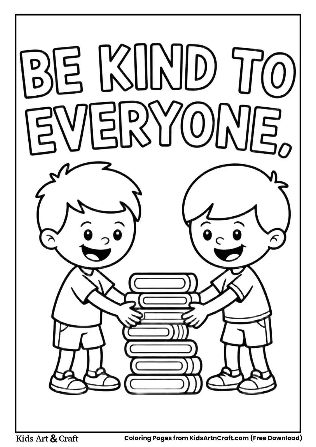 Kids helping each other be kind classroom rule coloring page