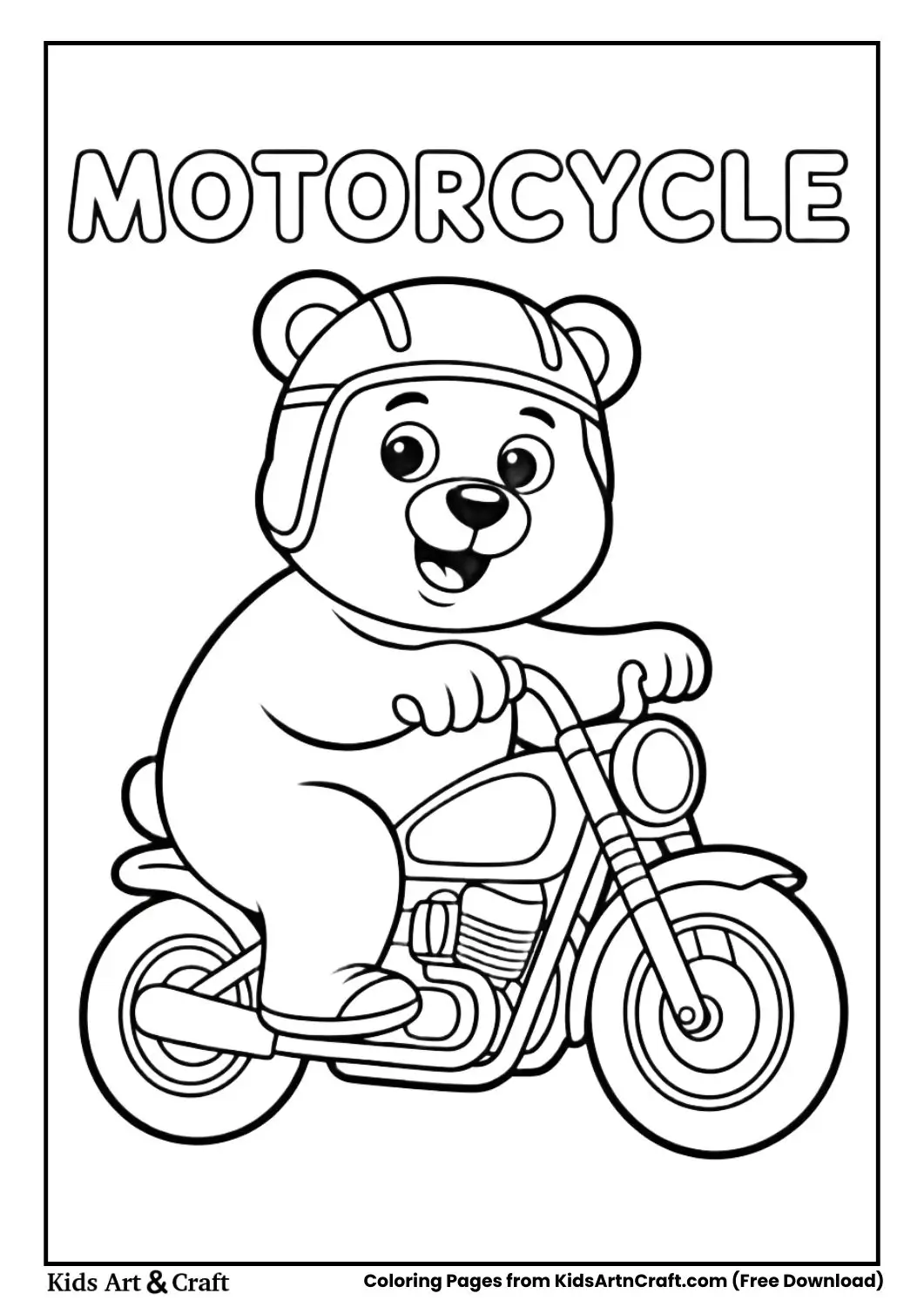 bear riding motorcycle coloring page for kids