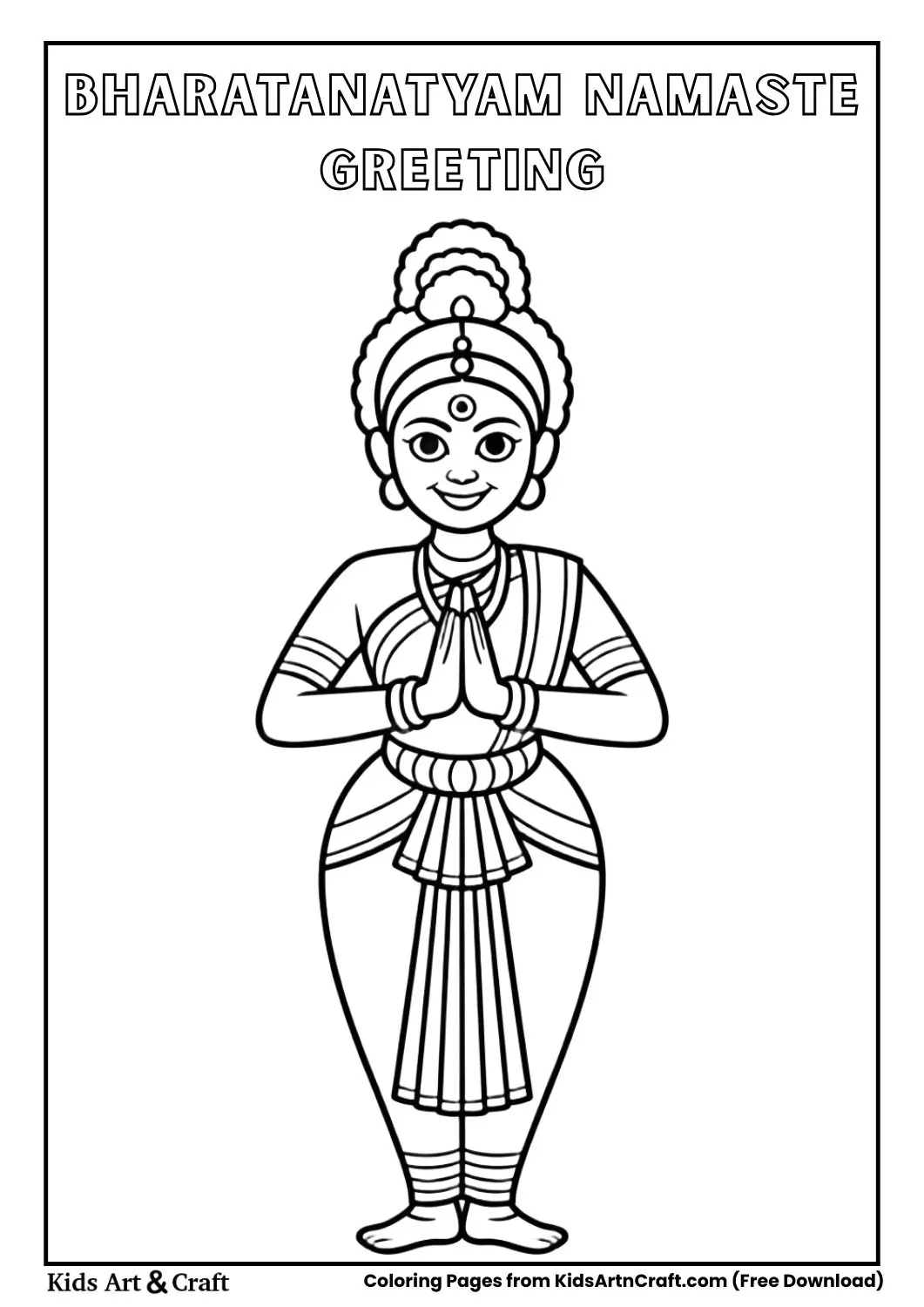 Bharatanatyam dancer greeting with Namaste pose coloring page