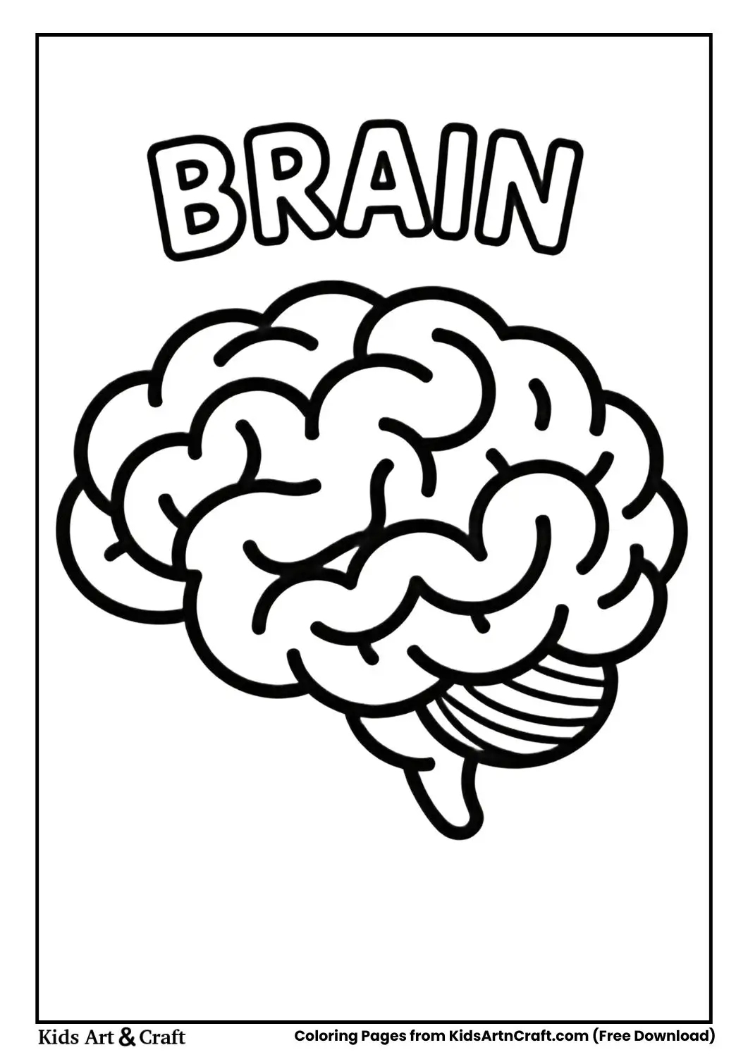Simple brain coloring page labeled Brain for kids