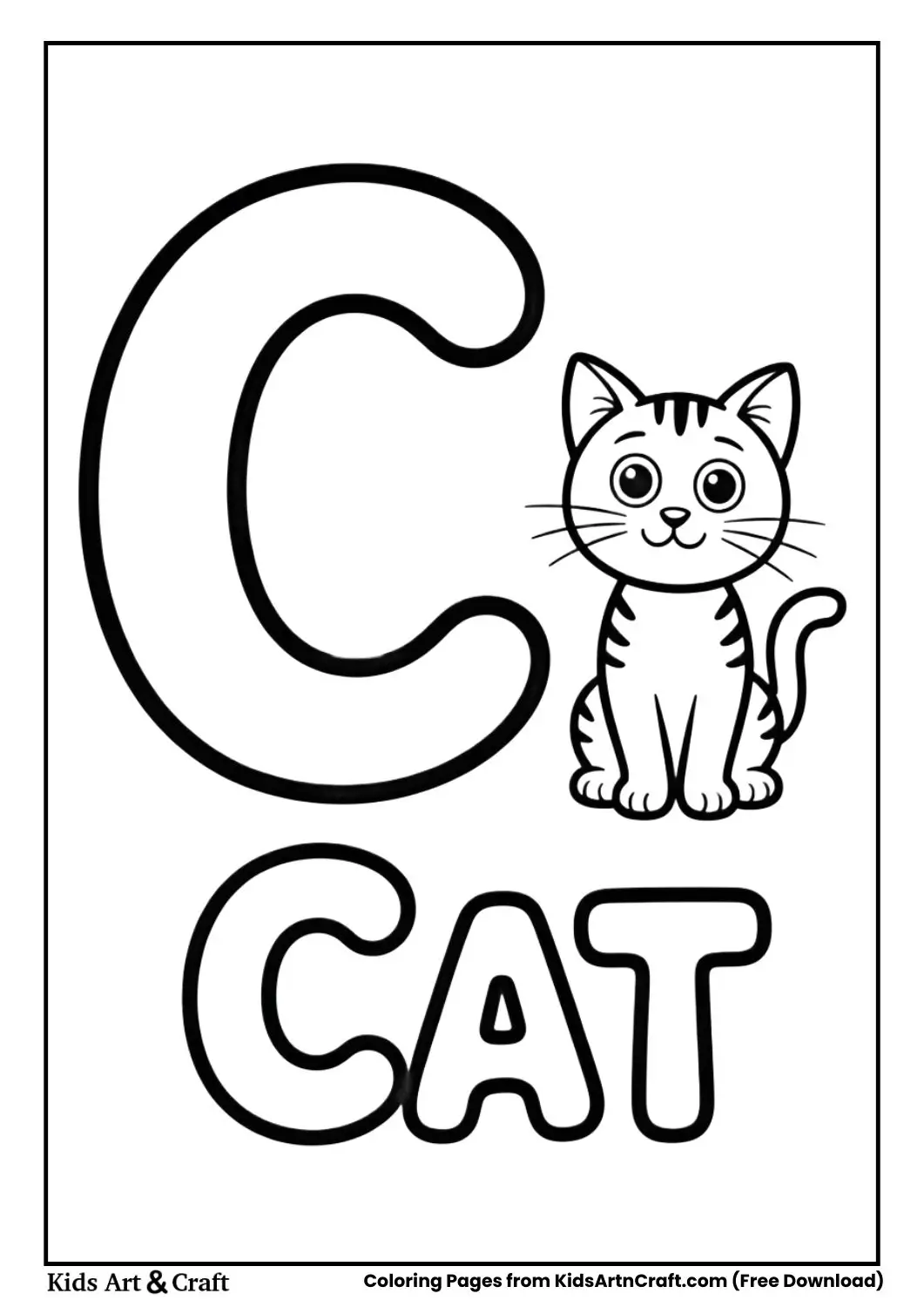 C for Cat coloring page with a cute cat and bold letter C