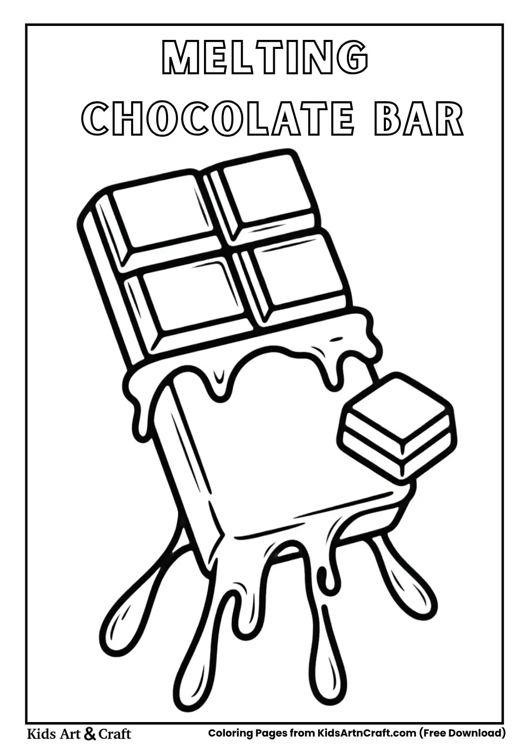melting chocolate bar floating coloring page for kids