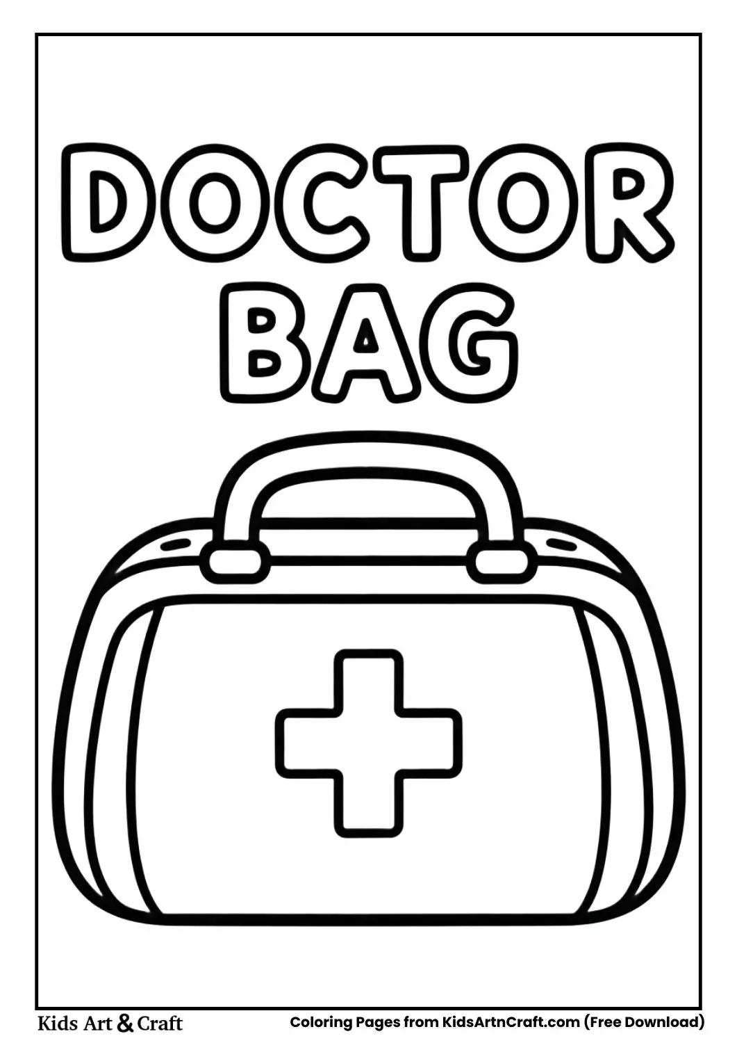 Cartoon doctor medical bag coloring page with cross symbol
