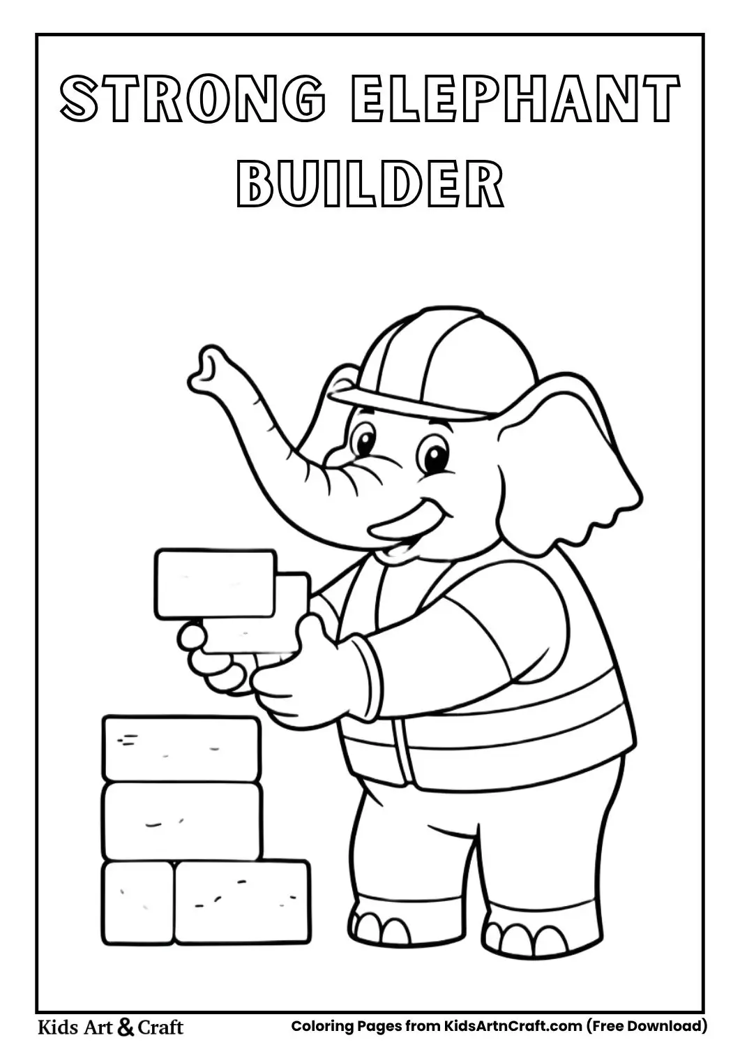 Elephant construction worker lifting bricks coloring page
