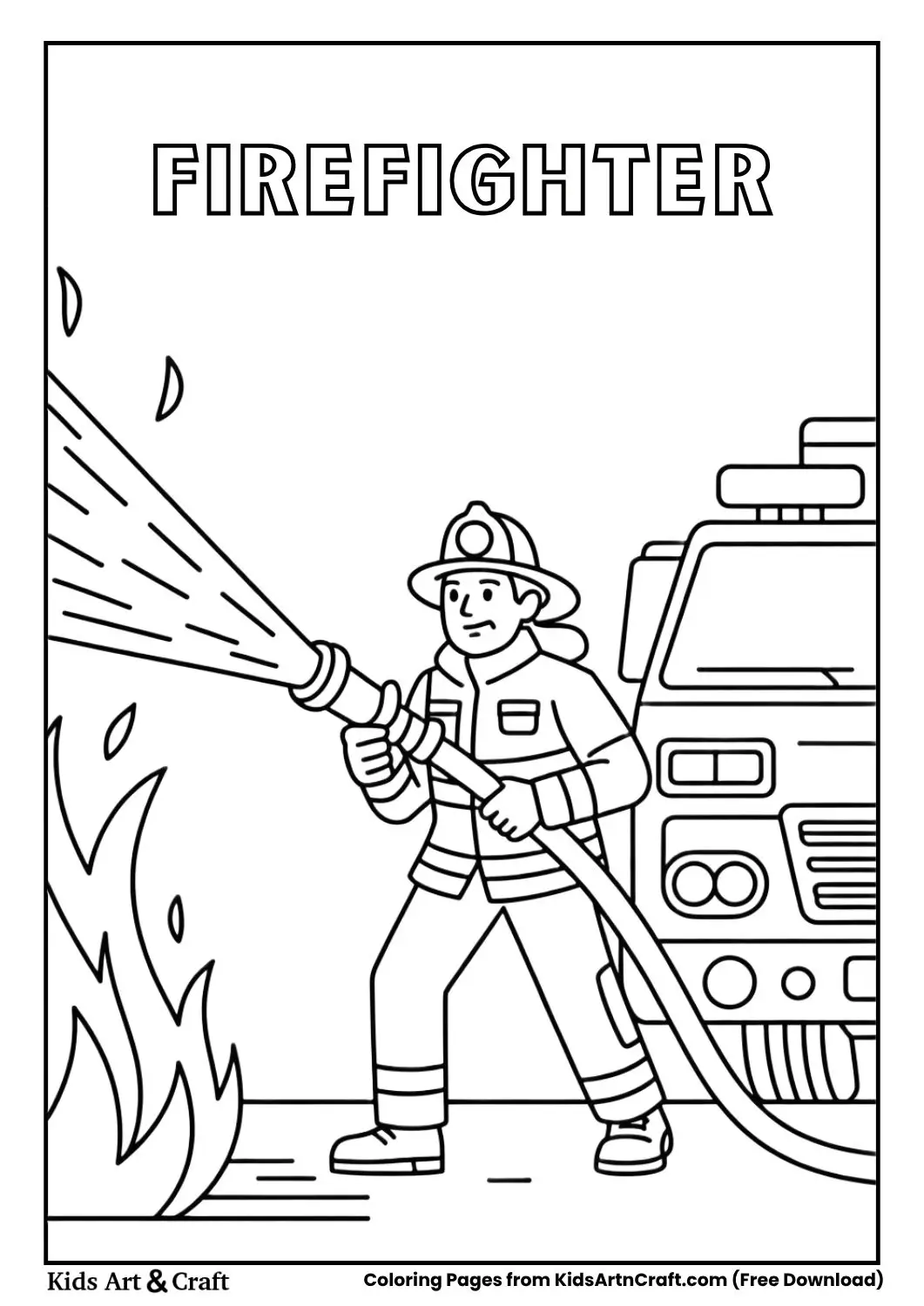 firefighter putting out fire coloring page