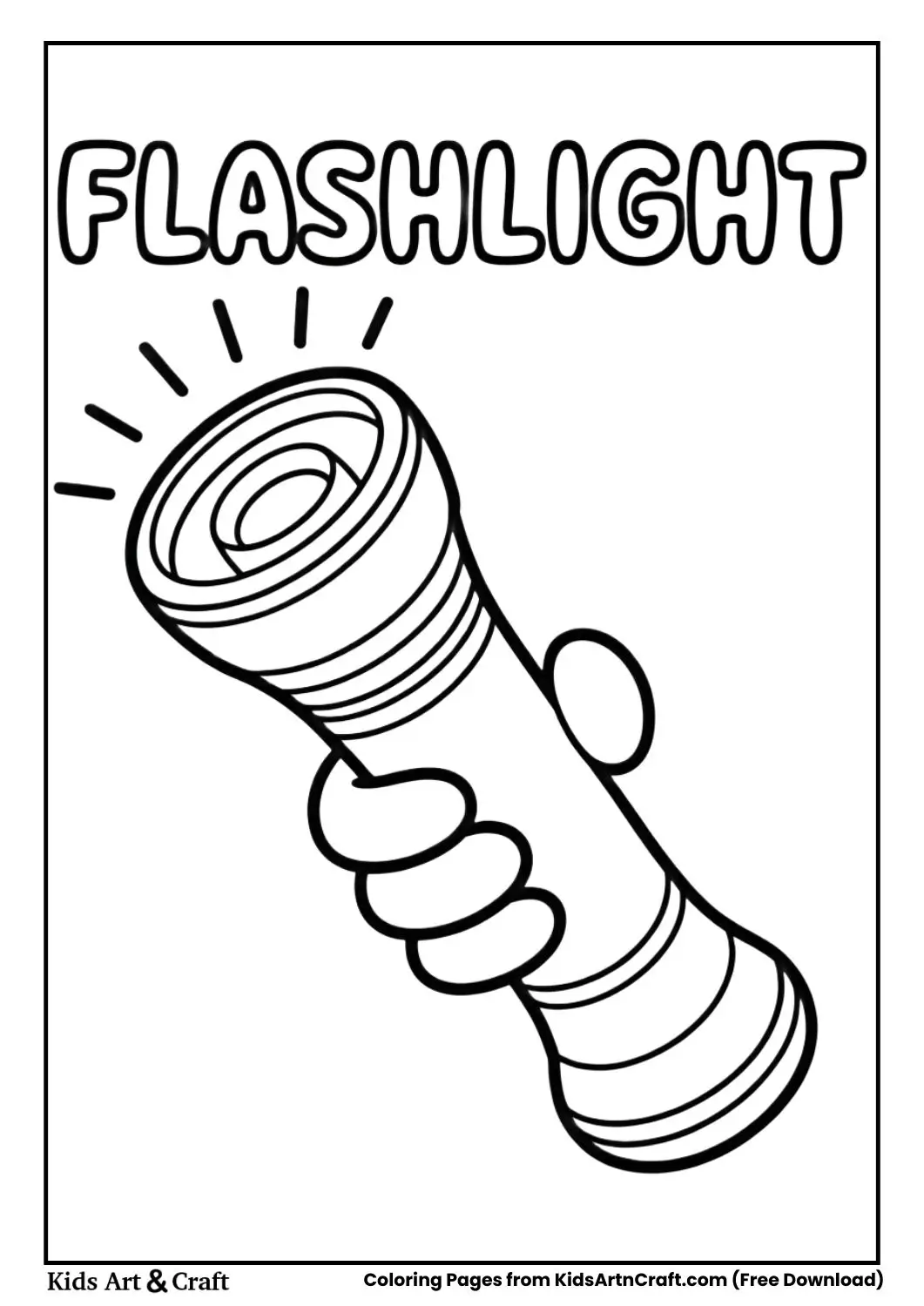 Camping flashlight black and white coloring page