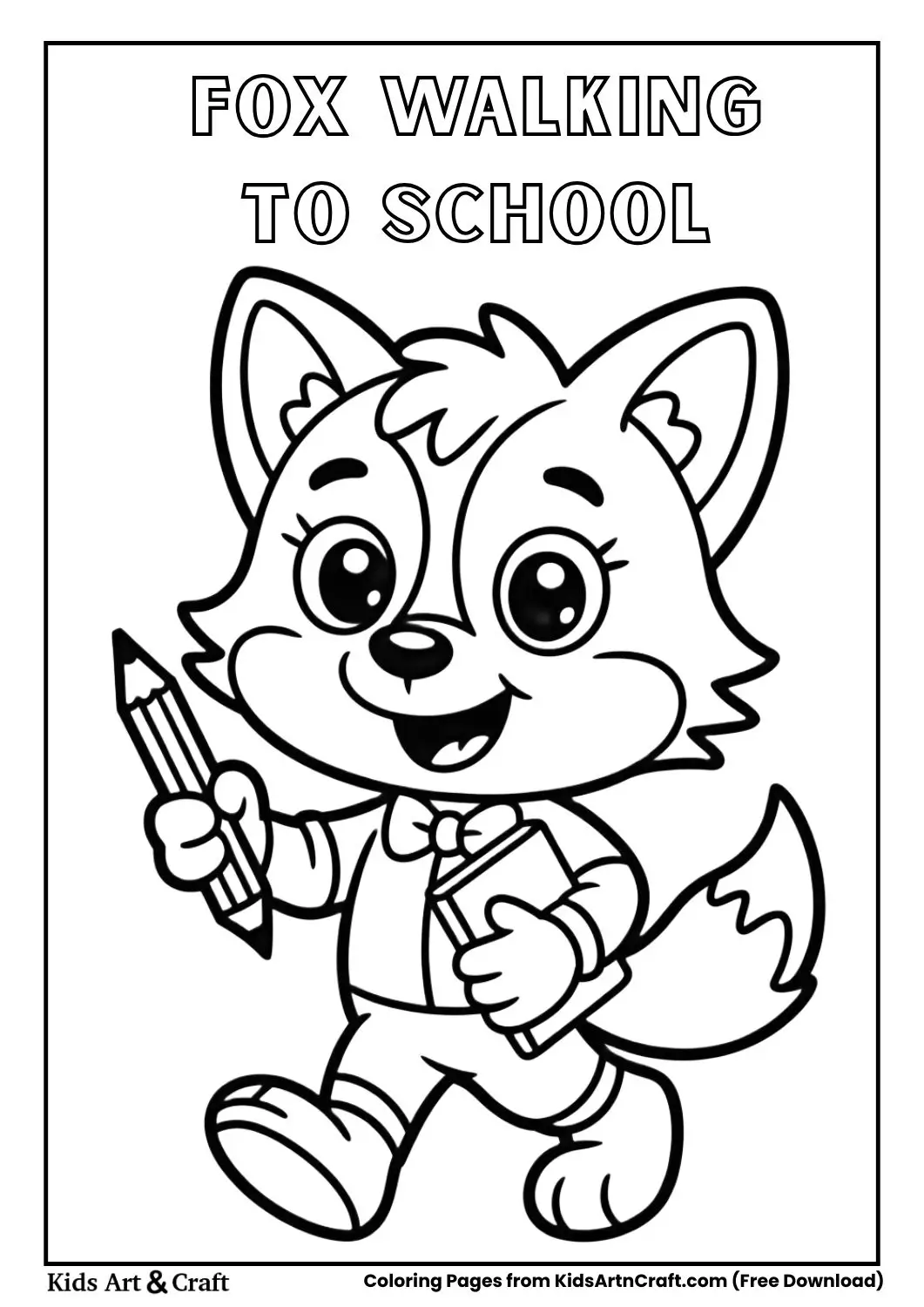 Cute fox walking to school with notebook coloring page