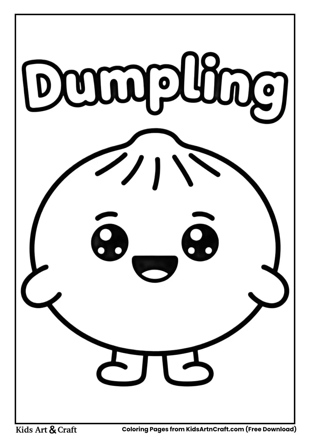 cute dumpling character black and white coloring page for kids