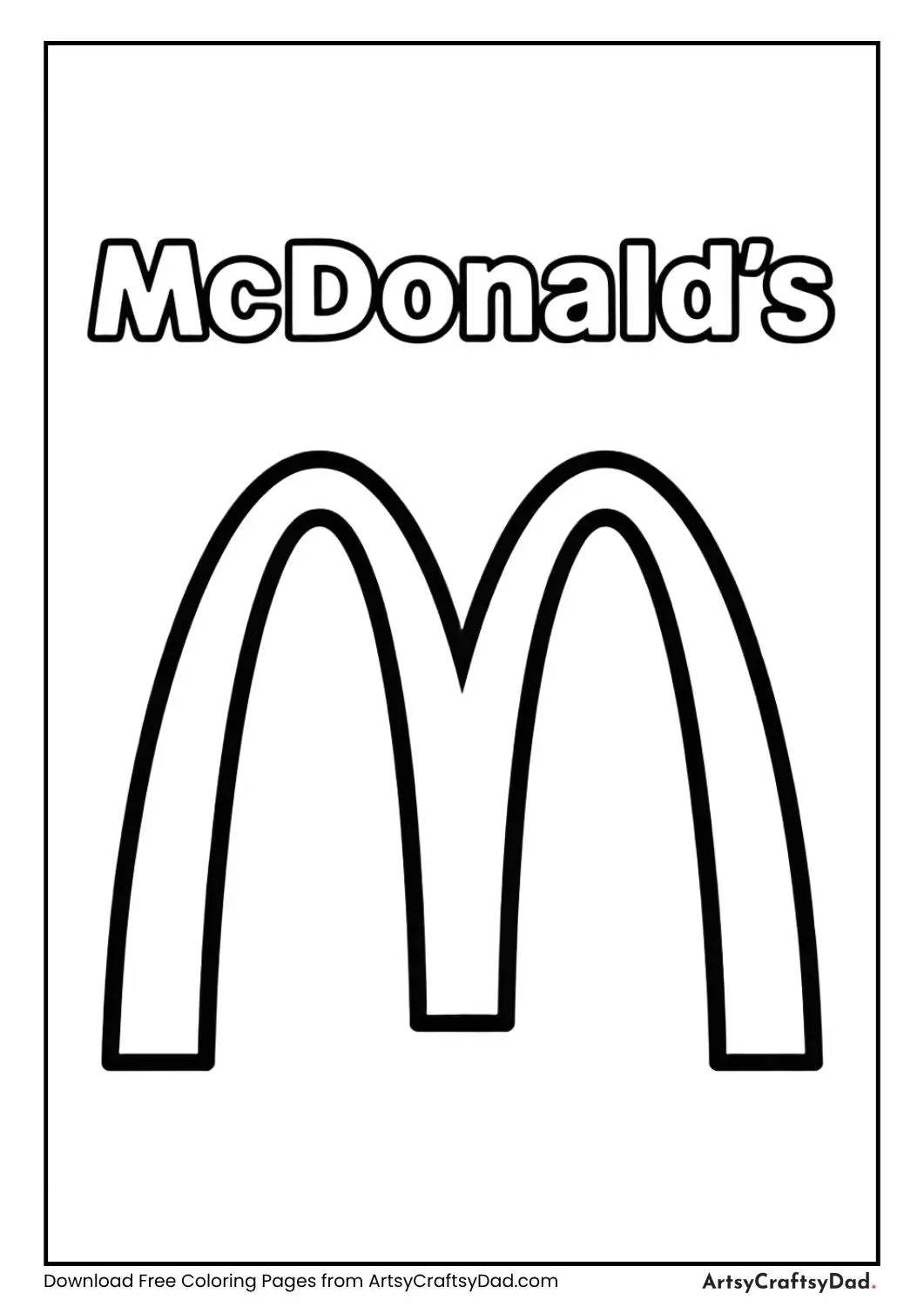 McDonald's arches coloring page with brand label for children