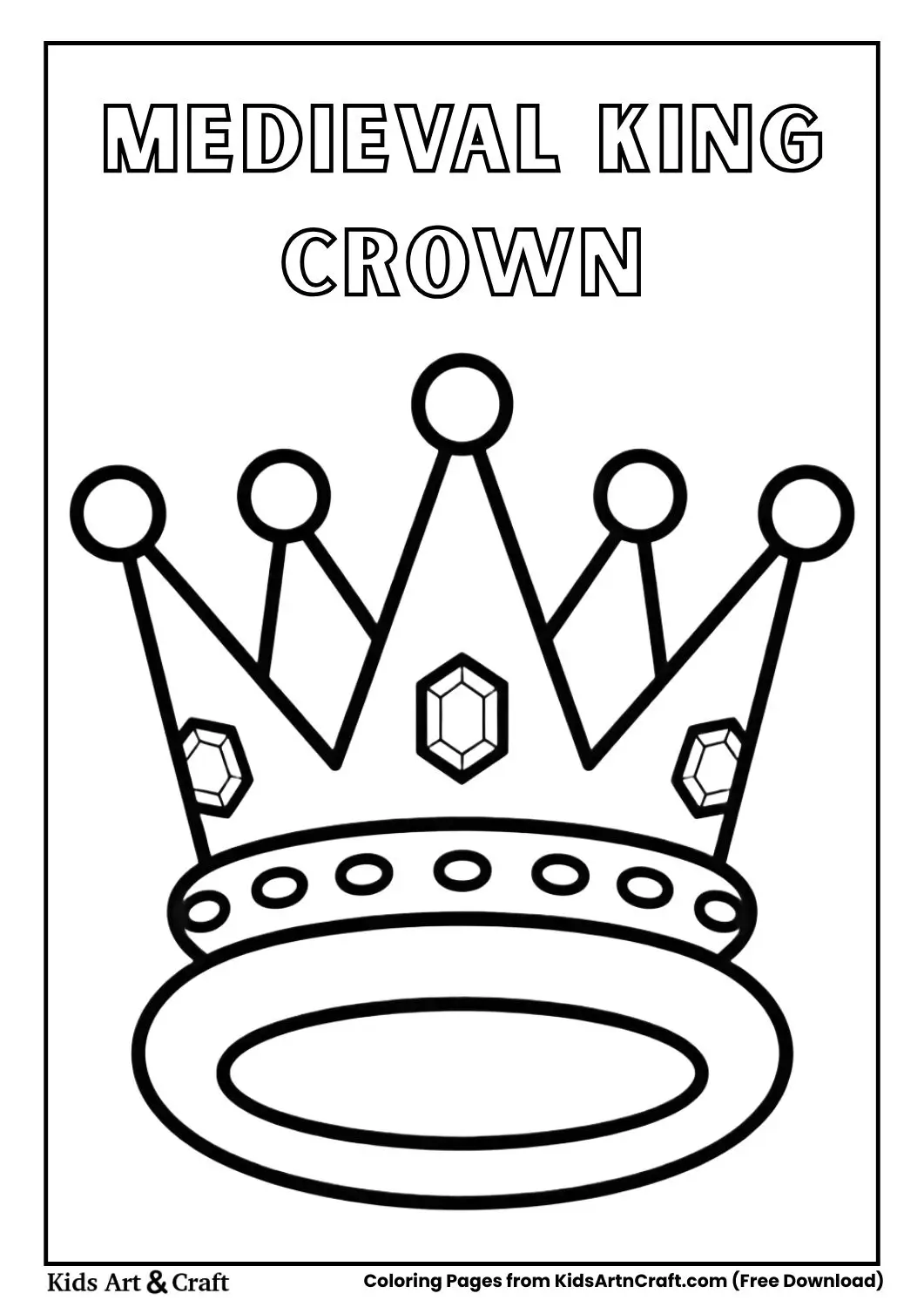 medieval king crown with tall points black and white coloring page