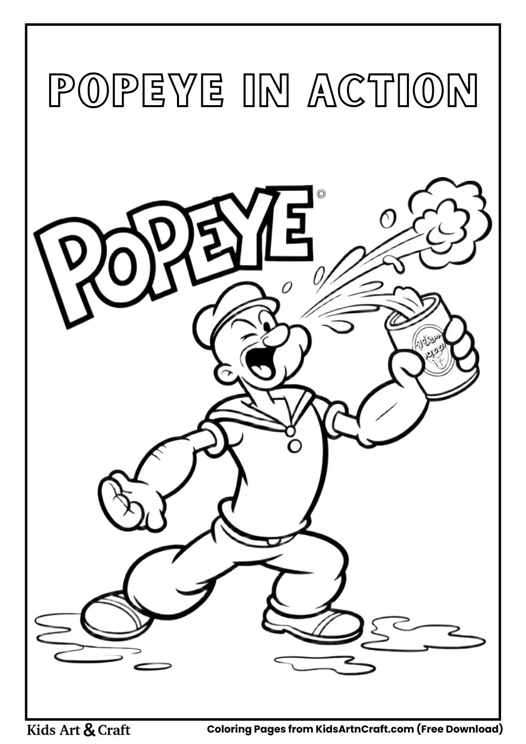 Popeye throwing spinach in a dynamic action pose