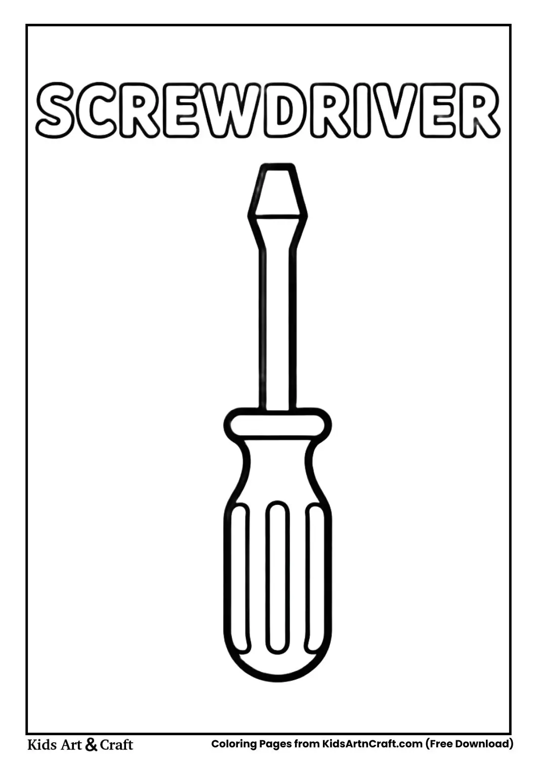 simple screwdriver coloring page with the label screwdriver above