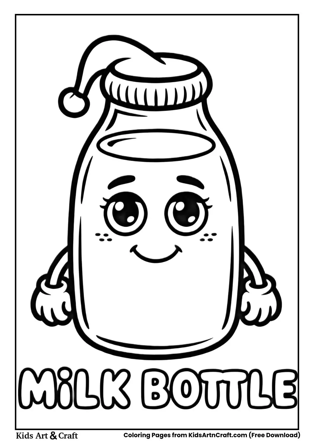 Cute sleepy milk bottle cartoon coloring page for kids