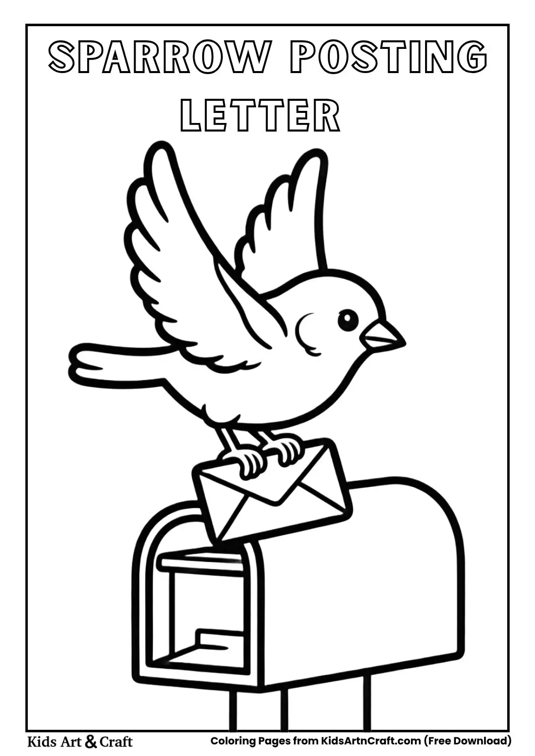 sparrow dropping letter in mailbox coloring page