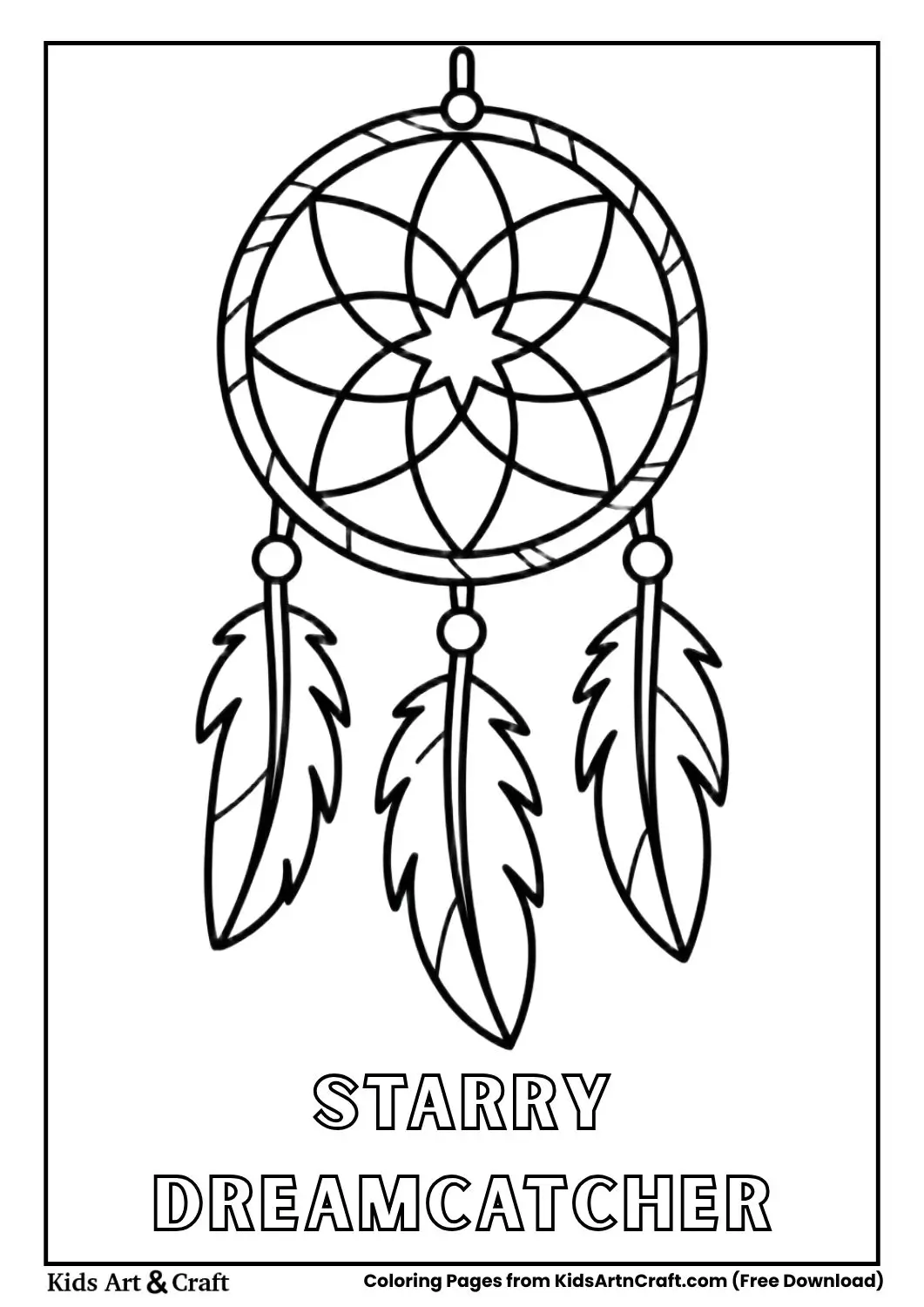 Dreamcatcher with stars inside web and short feathers