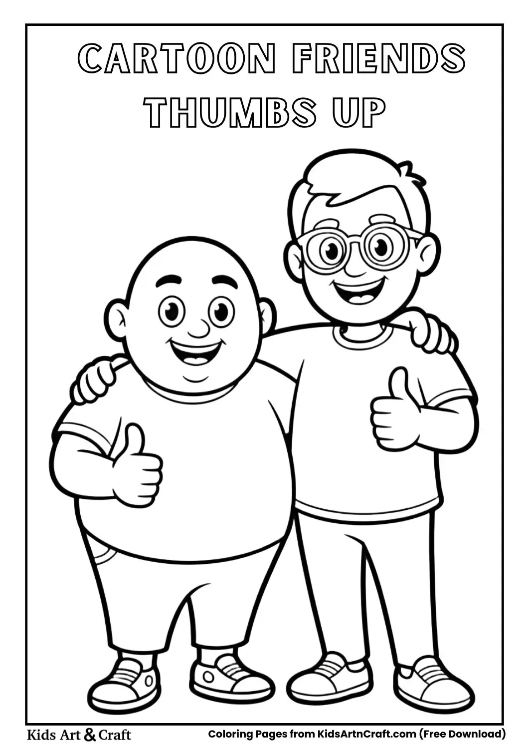 cartoon friends giving thumbs up smiling coloring page