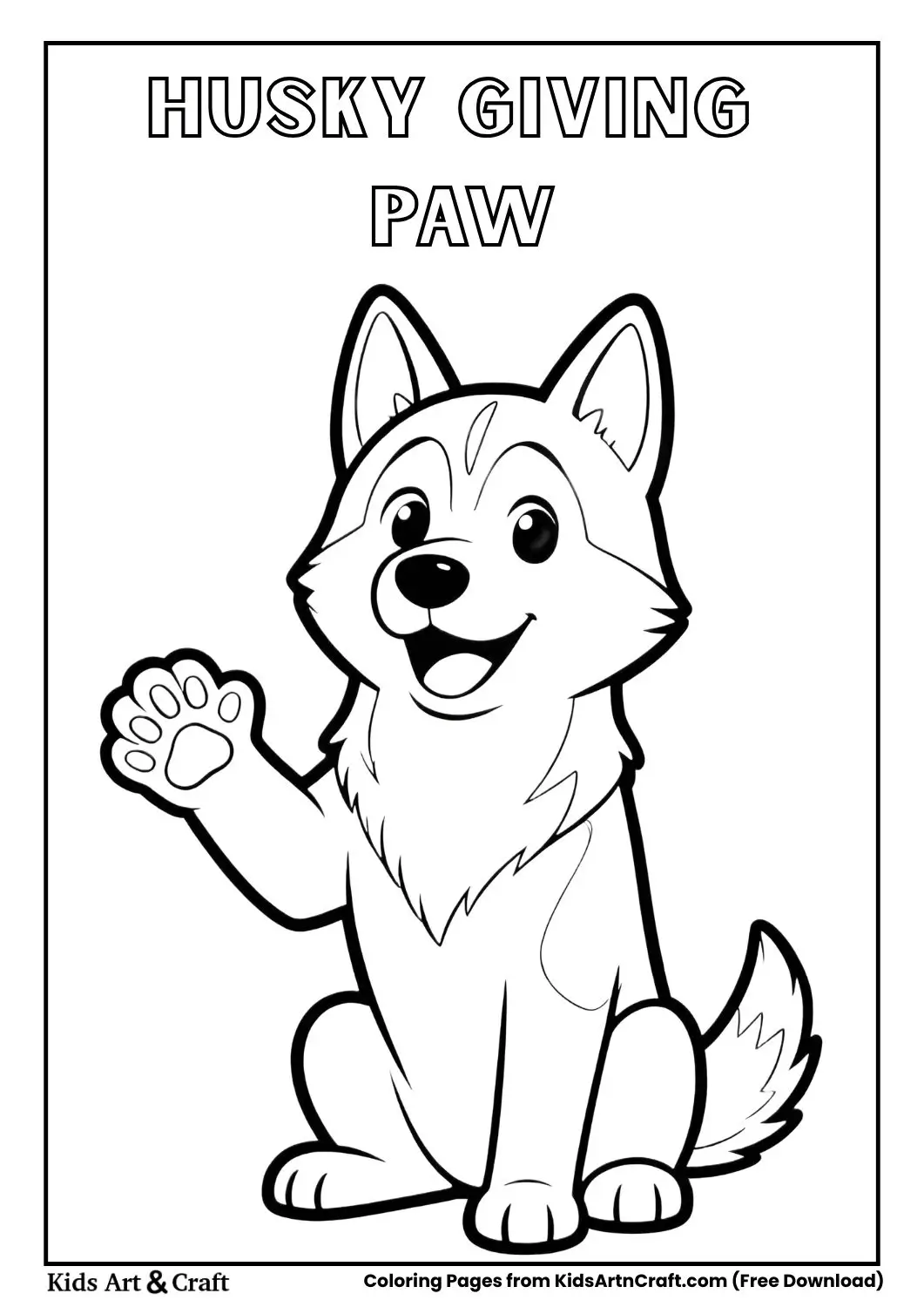 Husky giving paw handshake coloring page