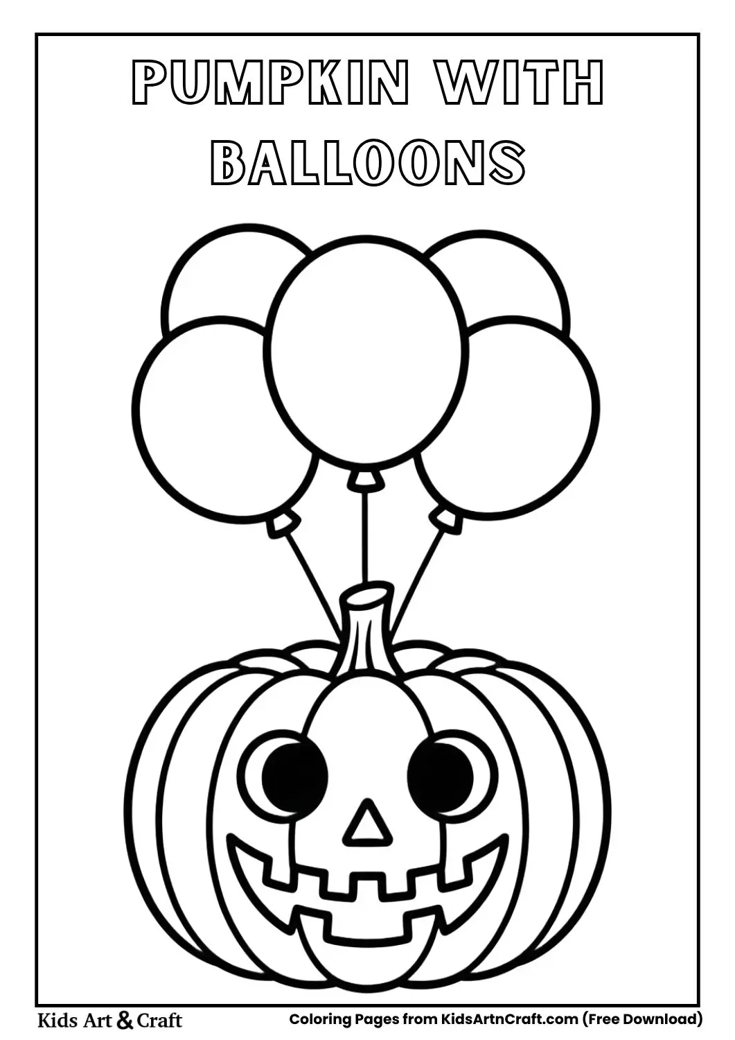 Pumpkin with balloons Halloween party coloring page for kids