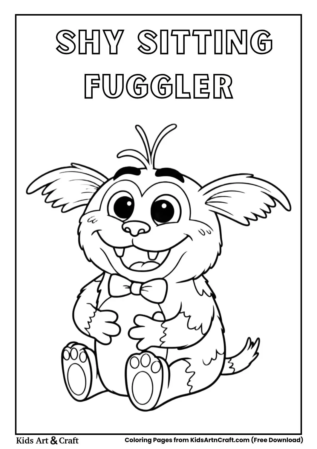 cute fuggler monster sitting hugging knees coloring page
