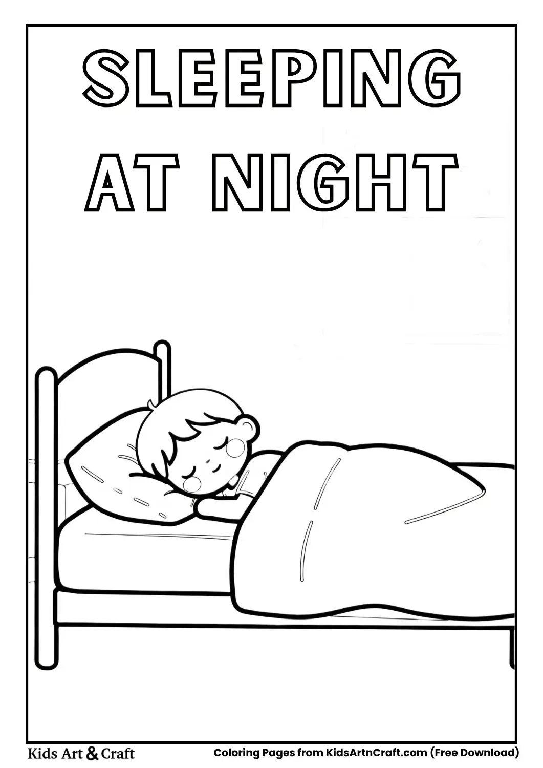 child sleeping peacefully in bed simple daily routine coloring page