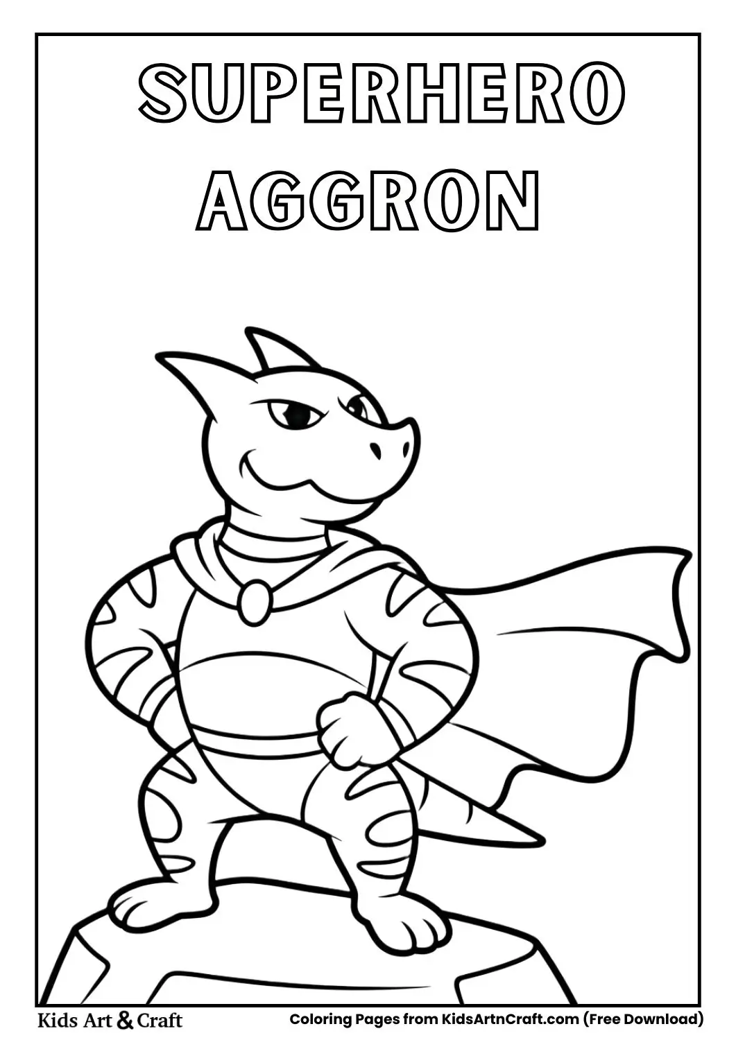 Superhero Aggron standing proudly with cape coloring page