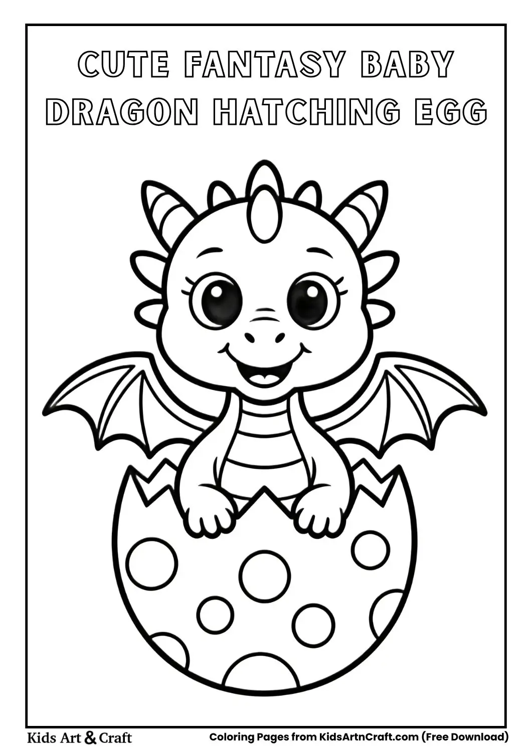 cartoon baby dragon hatching egg black white coloring page