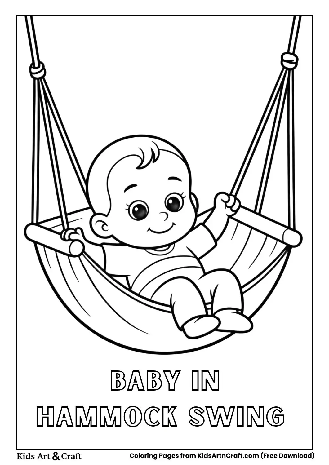 baby resting in hammock swing between two trees coloring page