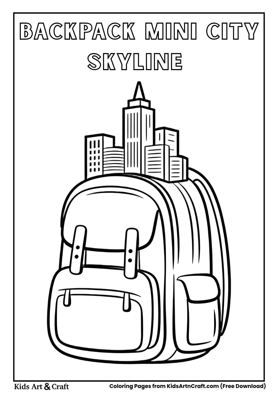 backpack with small city skyline coloring page black and white