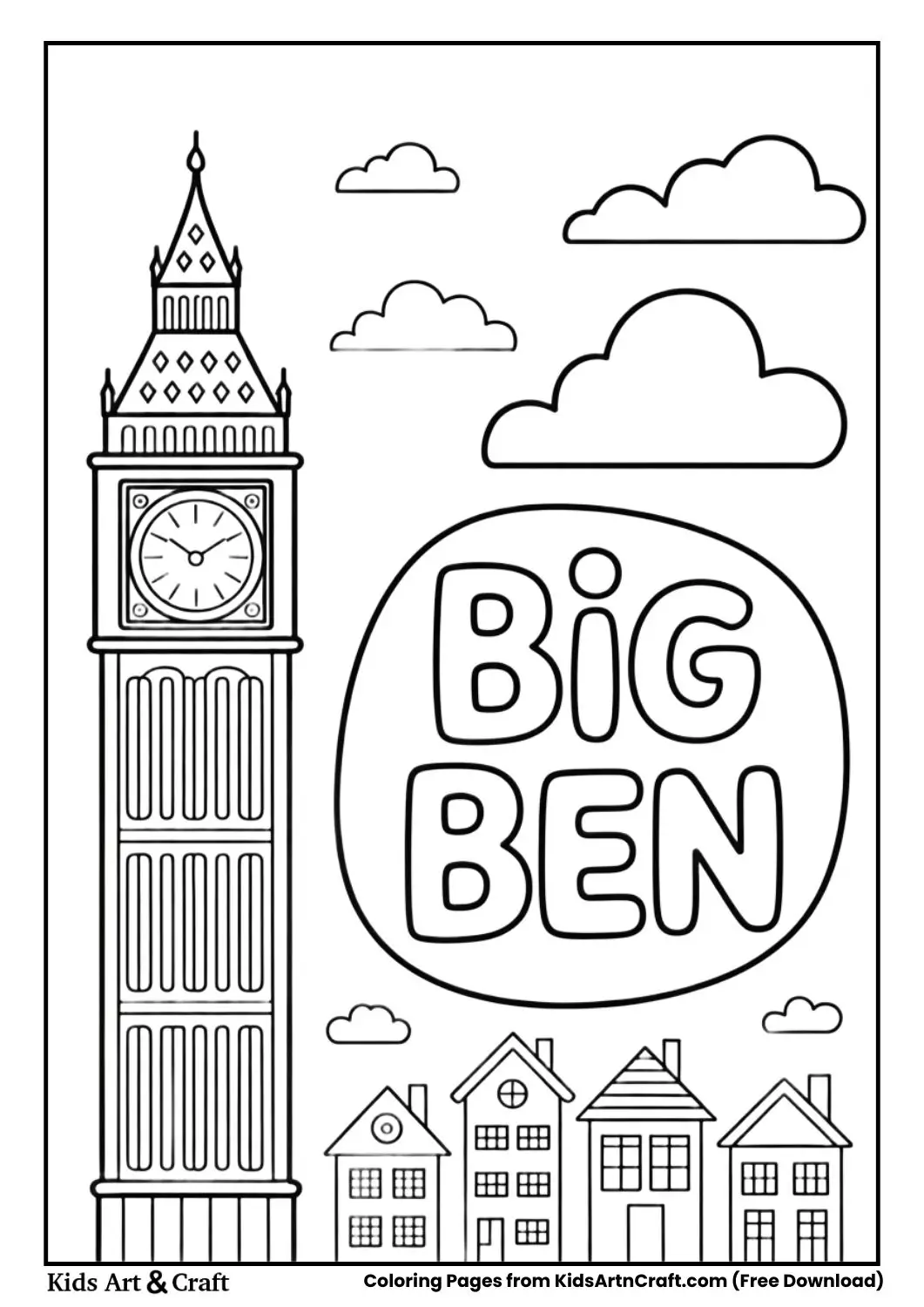 Big Ben London clock tower coloring page with monument name