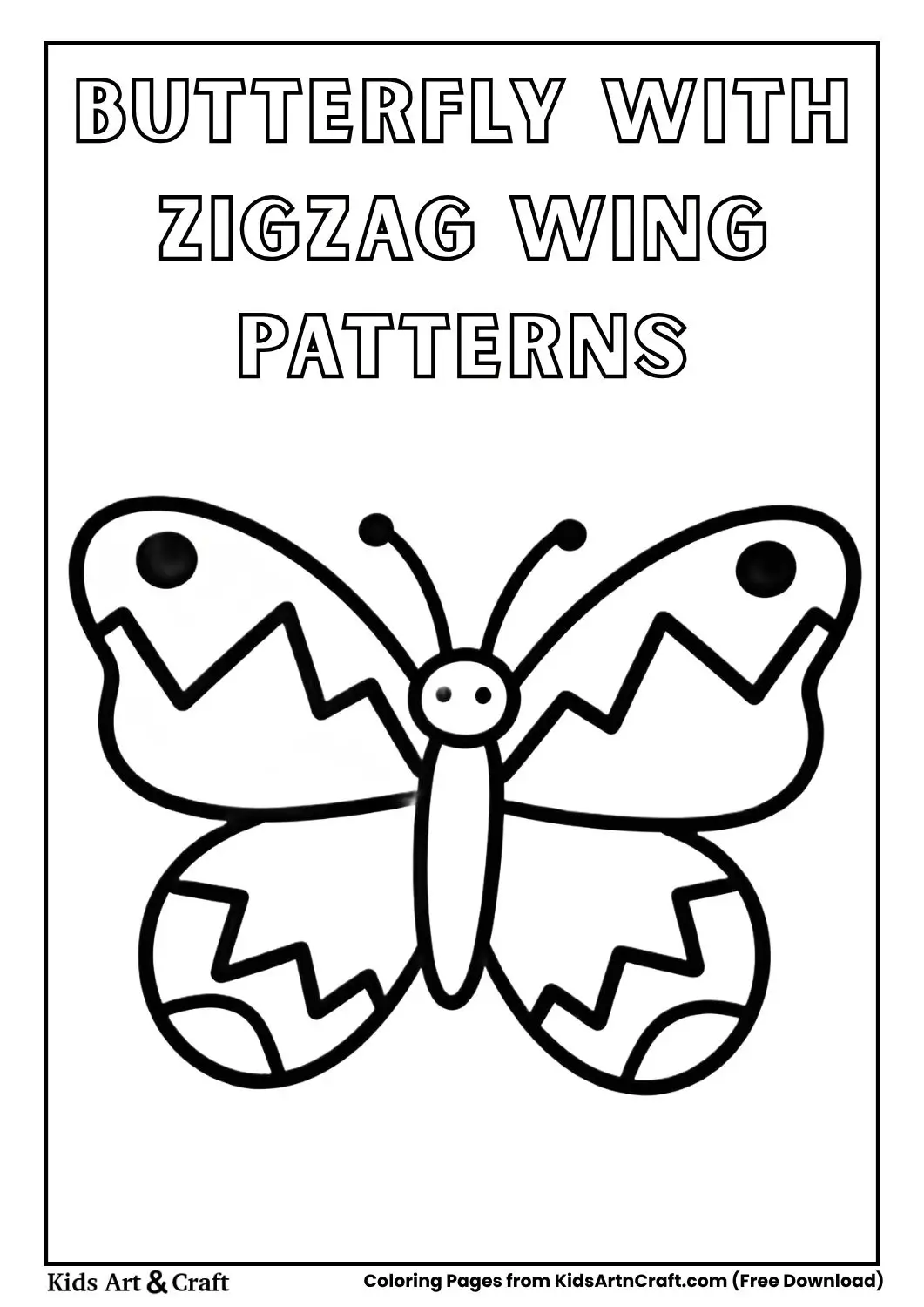 simple butterfly with zigzag wing patterns black and white coloring page
