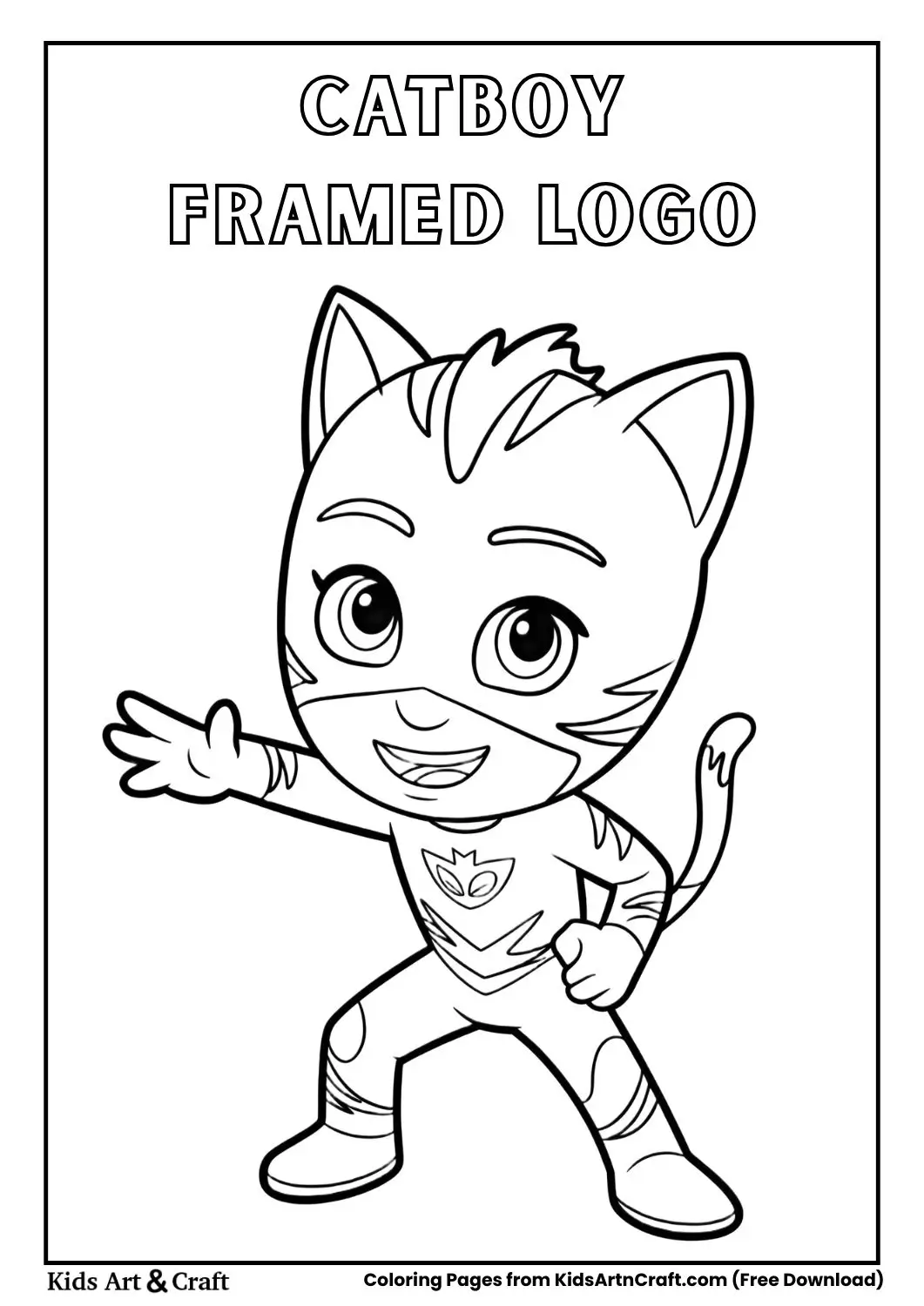 Catboy with logo and border frame coloring page