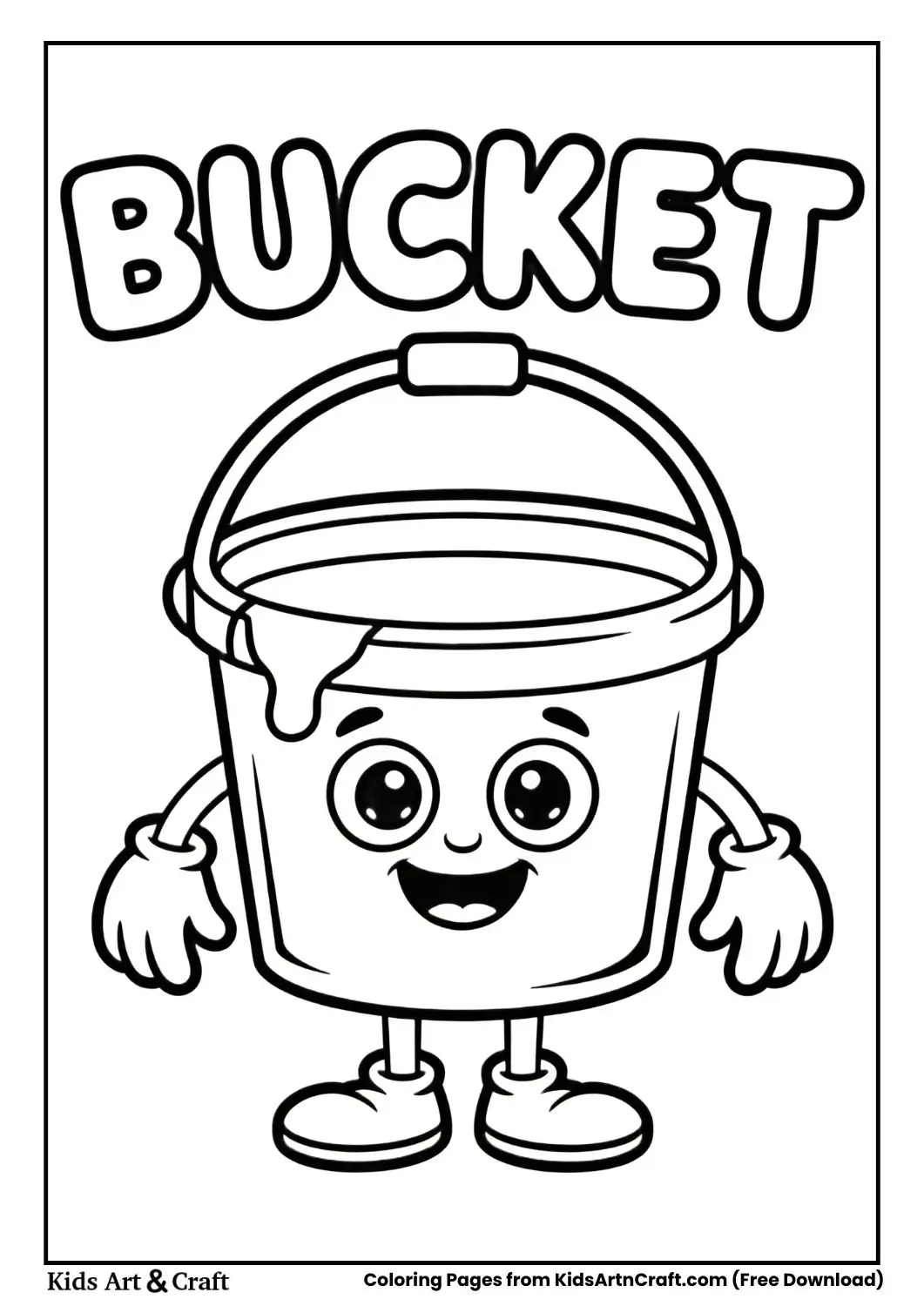 Cartoon cleaning bucket coloring page with label bucket