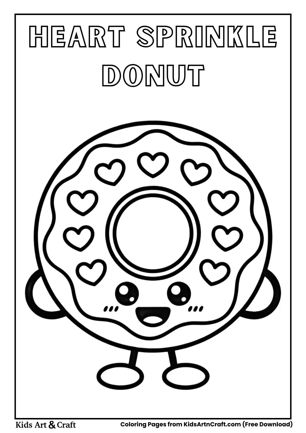 Cute donut with heart sprinkles coloring page for kids