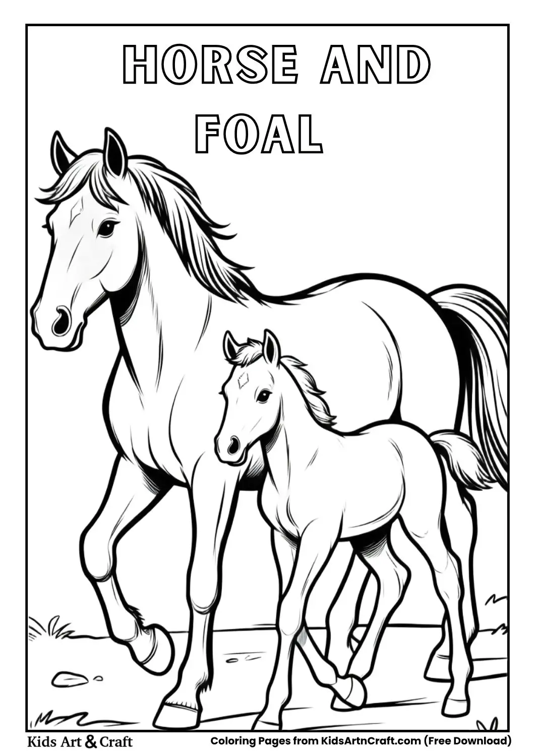 horse with foal walking coloring page