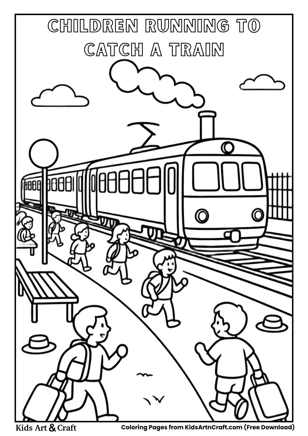 Kids running on platform with suitcases to catch train