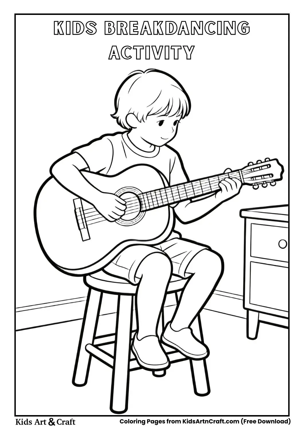 Kids Playing Guitar Coloring Page