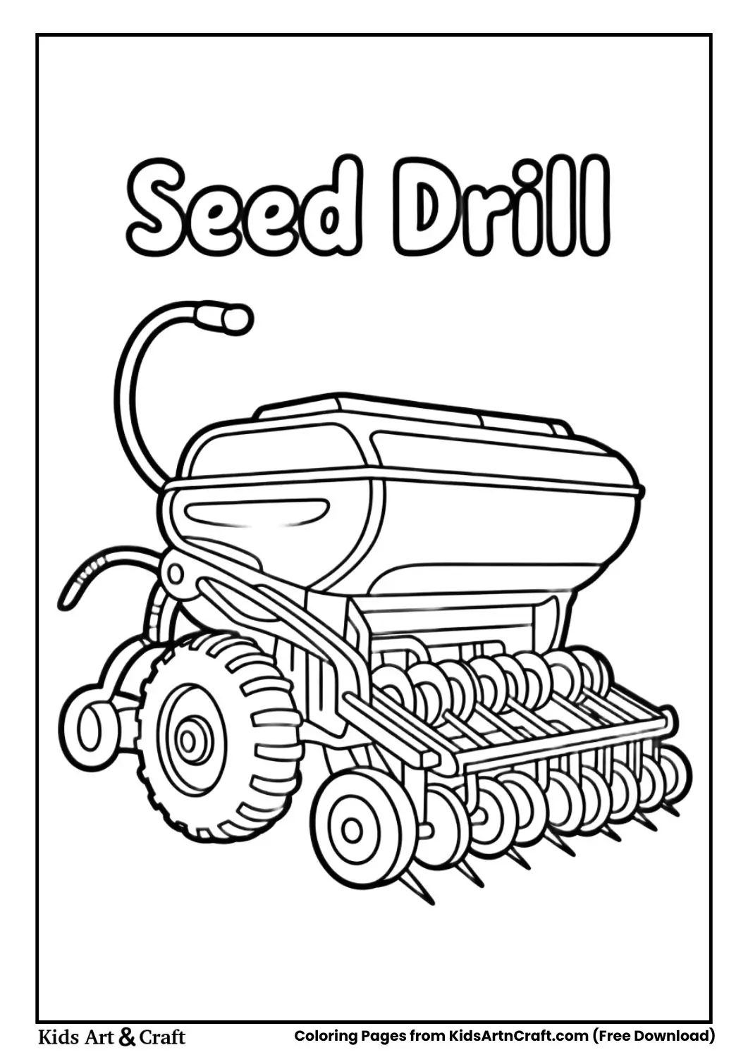 cartoon seed drill planting machine coloring page