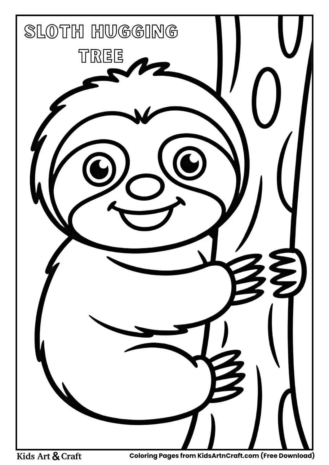 Cute sloth hugging a tree trunk