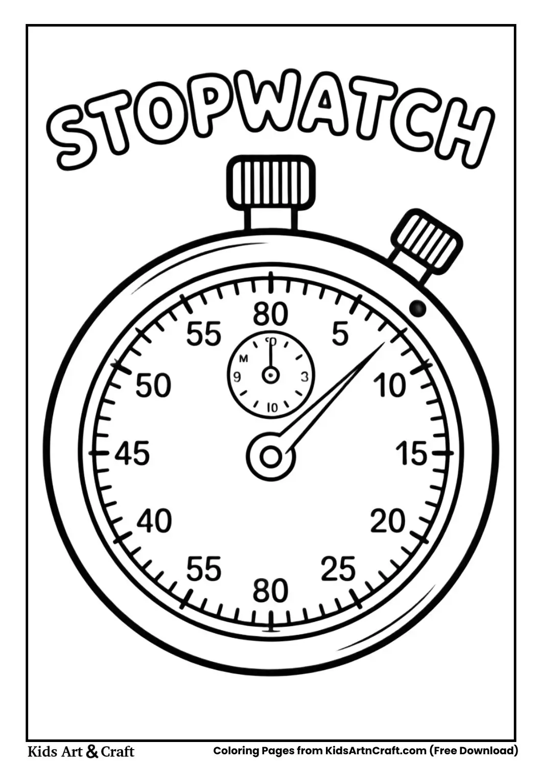 stopwatch time measuring tool black and white coloring page for kids