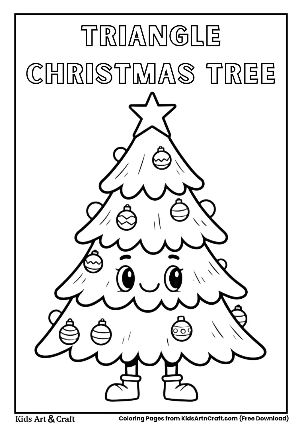 Triangle-shaped Christmas tree with ornaments and thick outline
