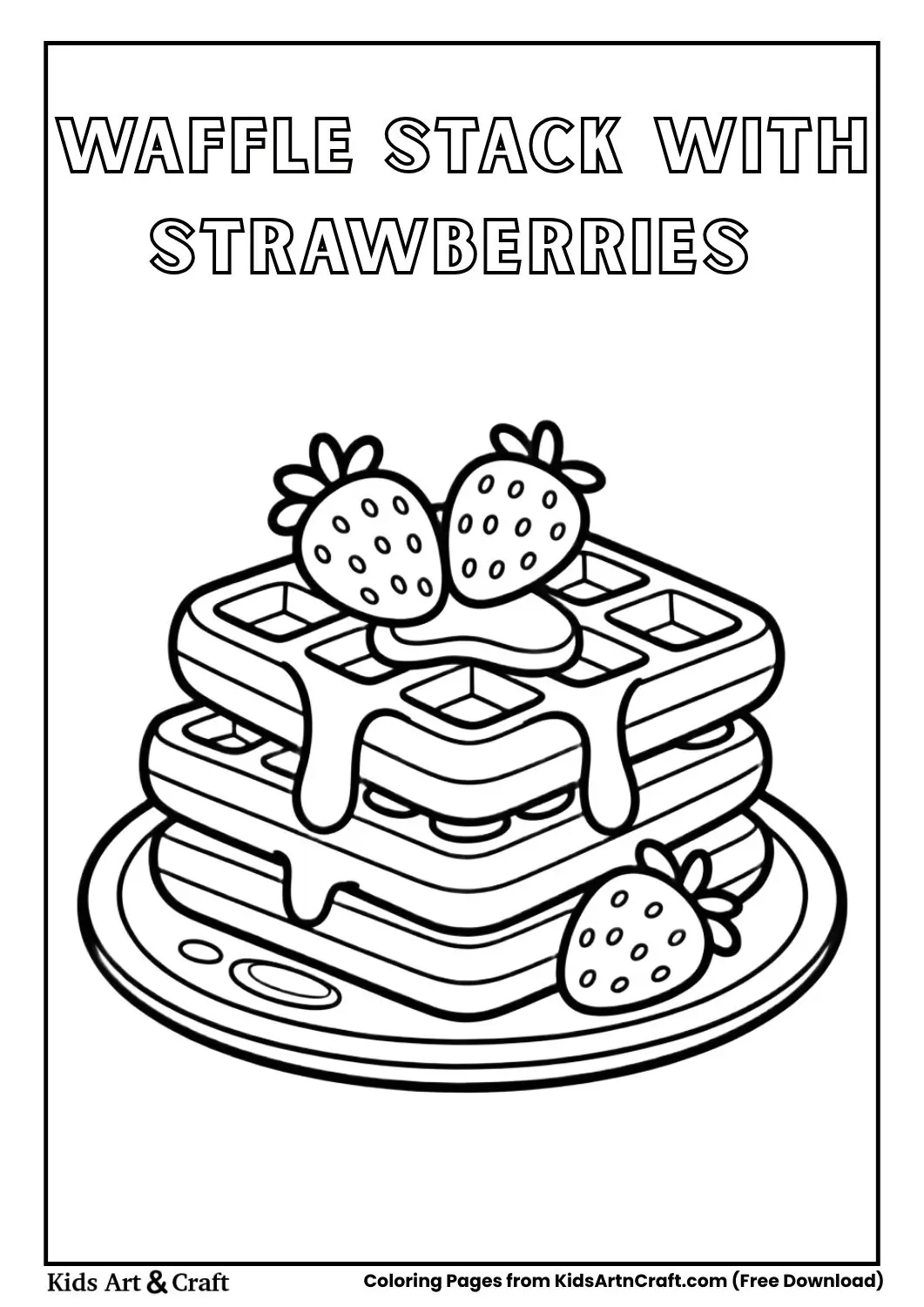 stack of waffles with butter and strawberries black and white coloring page
