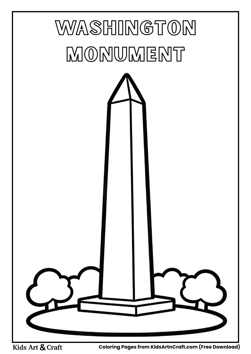 Washington Monument outline coloring page for kids