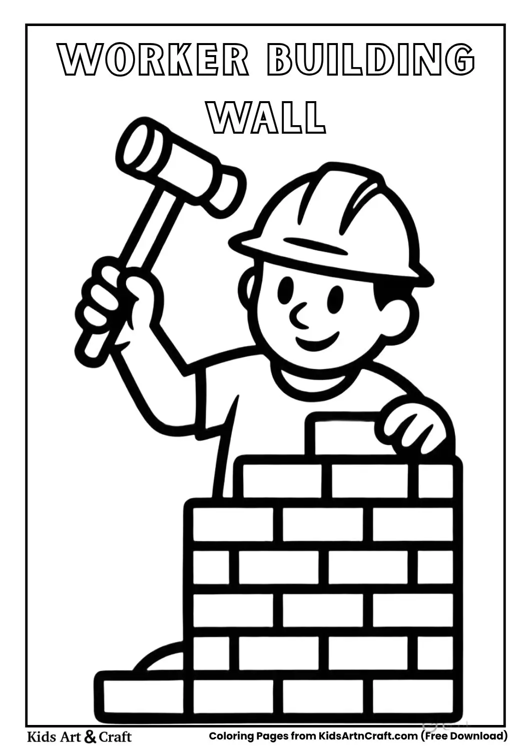 Worker building brick wall simple coloring page