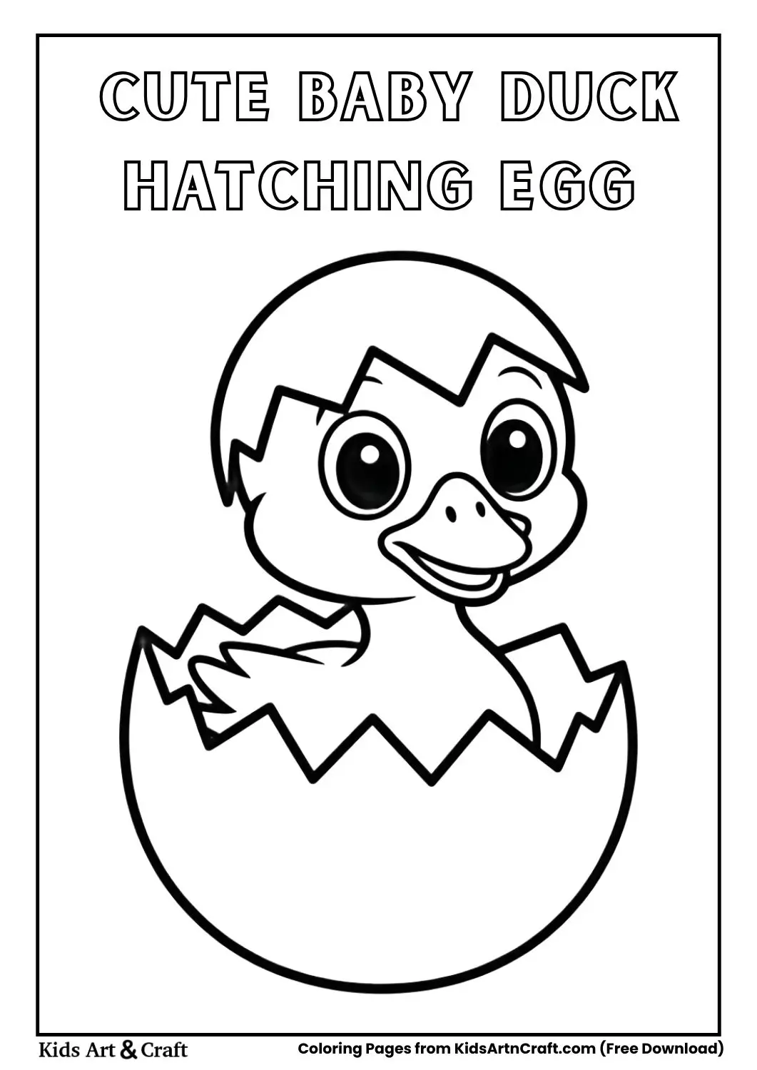 baby duck hatching egg cartoon black white coloring page