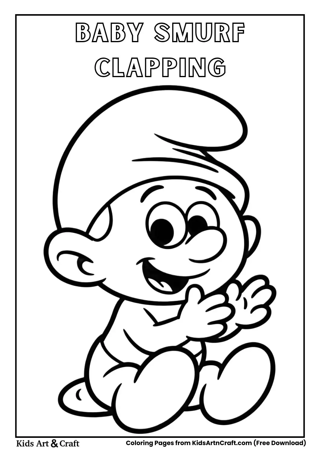 baby smurf clapping happily black and white coloring page for kids