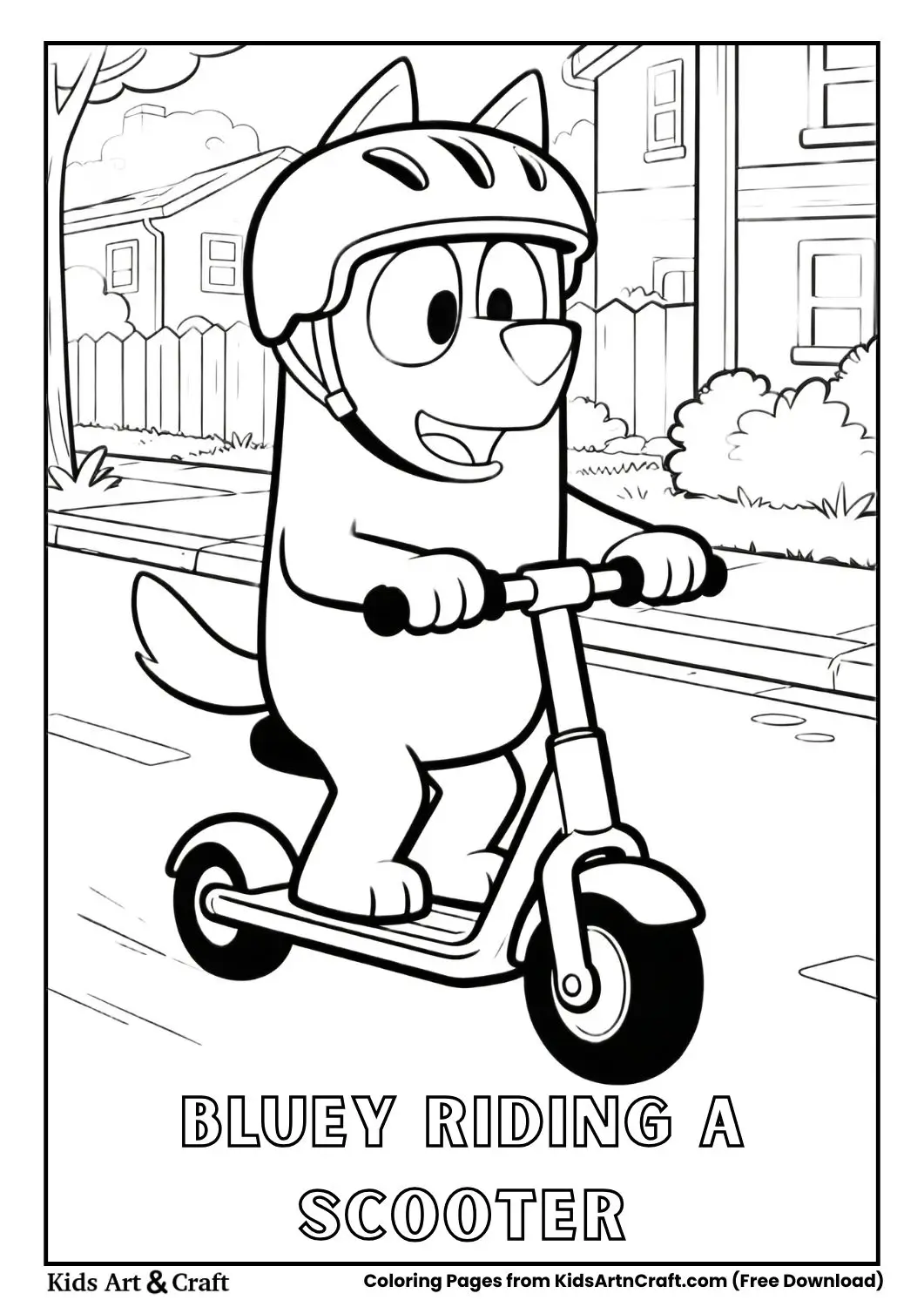Bluey riding a scooter simple coloring page
