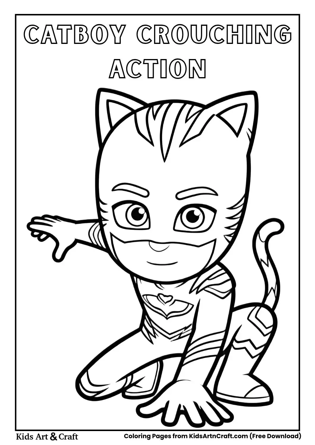 Catboy crouching in action pose coloring page