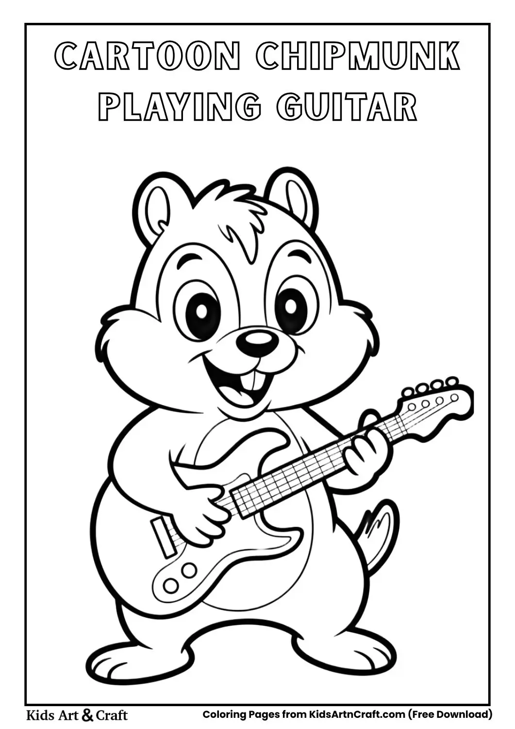cute cartoon chipmunk playing electric guitar coloring page