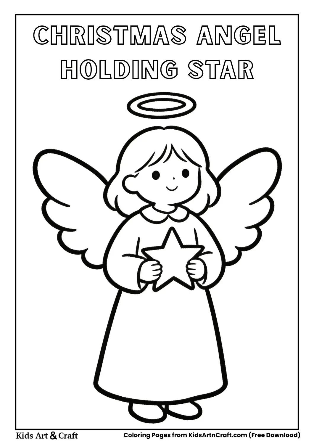Cartoon Christmas angel with star simple coloring sheet